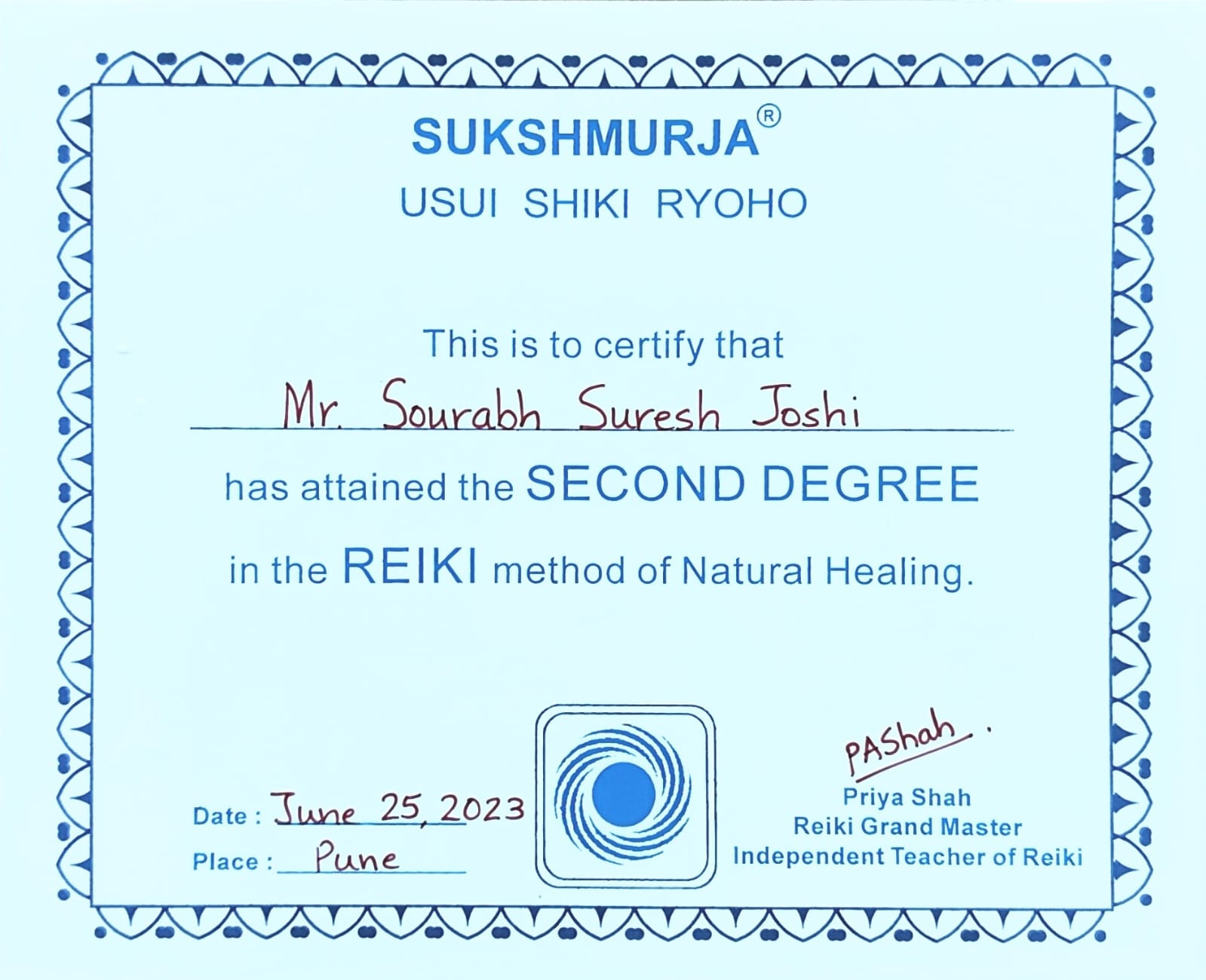 Reiki Level 2 Certificate